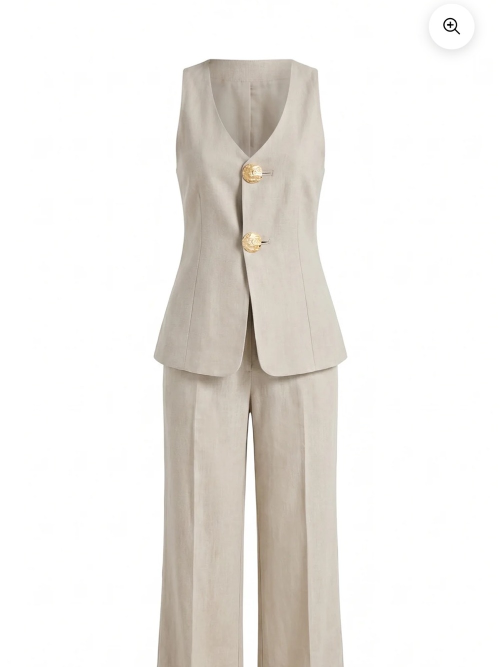 Sleeveless Wide-Leg Linen Vest & Pants Set in Light Beige